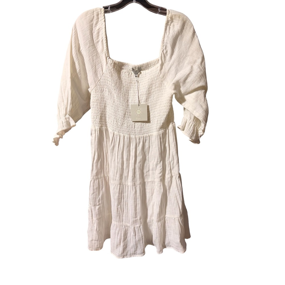 JGEE Smocked Tiered Mini Dress Women Medium White